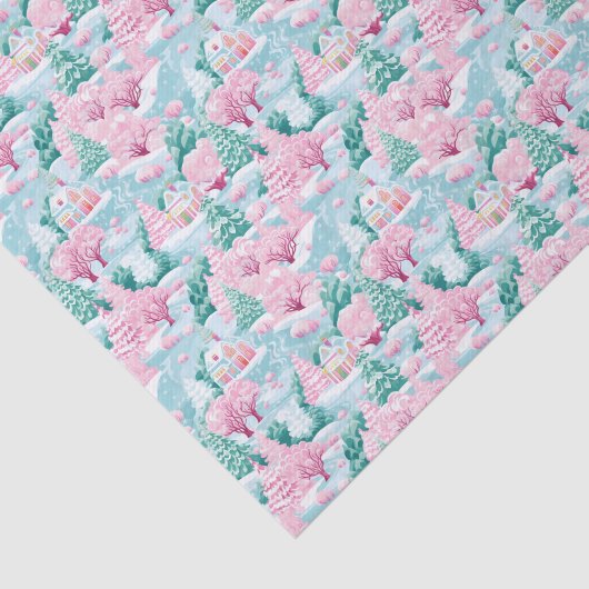 Roze en Blauw Kerstmis Winter Sneeuwhuis Tissuepapier (Detail)