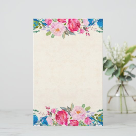 Roze en blauw Lijst Fancy Briefpapier (Staand voorkant)