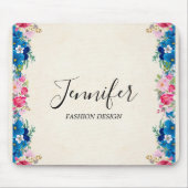 Roze en blauw Lijst Fancy Muismat (Voorkant)