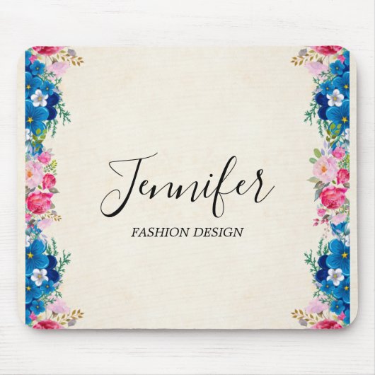 Roze en blauw Lijst Fancy Muismat (Voorkant)