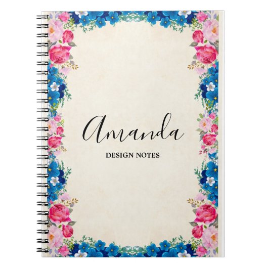 Roze en blauw Lijst Fancy Notitieboek (Voorkant)