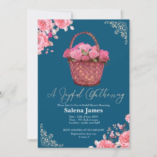 Roze en blauw mandje floraal vrijgezellenfeest kaart (Voorkant)