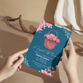 Roze en blauw mandje floraal vrijgezellenfeest kaart