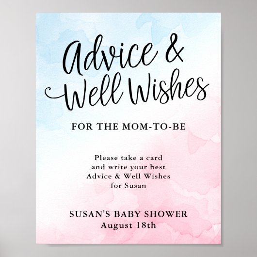 Roze en blauw Manuscript Baby shower Advice & Vert Poster (Voorkant)