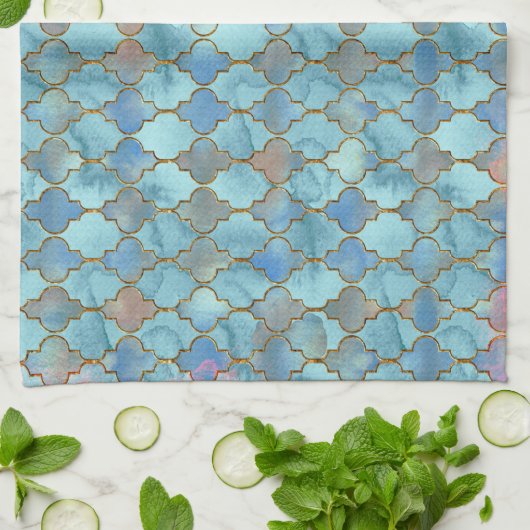 Roze en Blauw Maroccan patroon Theedoek (Gevouwen)