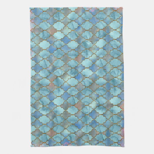 Roze en Blauw Maroccan patroon Theedoek (Verticaal)