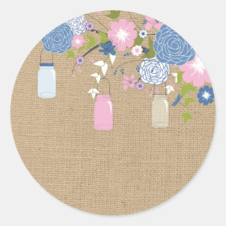 Roze en Blauw Mason Jar Faux Burlap Sticker