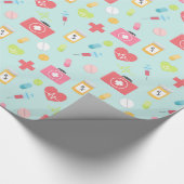 Roze en blauw medisch thema cadeaupapier (Hoek)