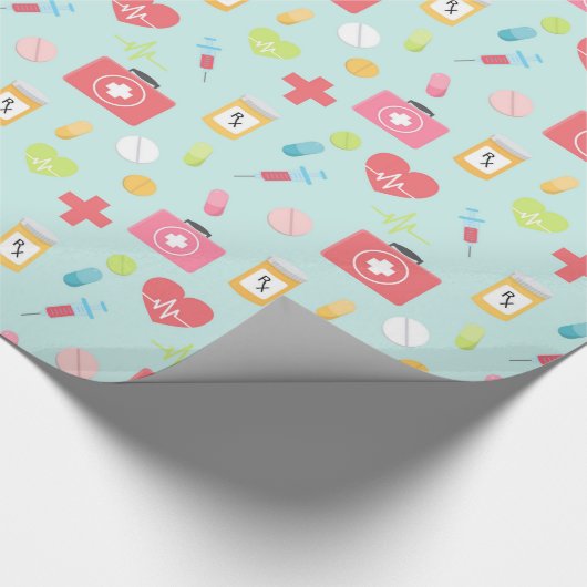 Roze en blauw medisch thema cadeaupapier (Hoek)