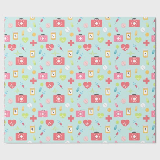 Roze en blauw medisch thema cadeaupapier (Vlak)