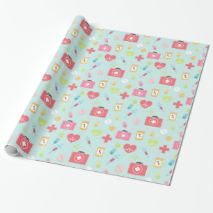 Roze en blauw medisch thema cadeaupapier