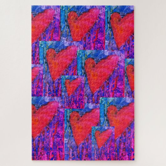 Roze en Blauw Meerdere Harten 1000 stuk Puzzel (Verticaal)
