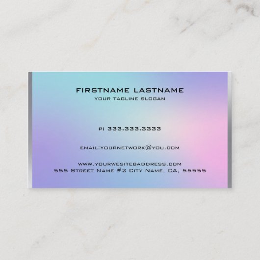 Roze en blauw metallisch accent visitekaartje (Achterkant)