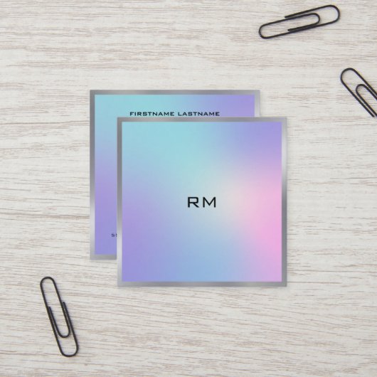 Roze en blauw metallisch visitekaartje (Voorkant / Achterkant in situ)
