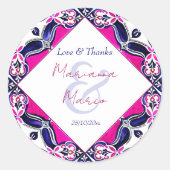Roze en blauw Mexicaanse tegels bruiloft gunst Ronde Sticker (Voorkant)