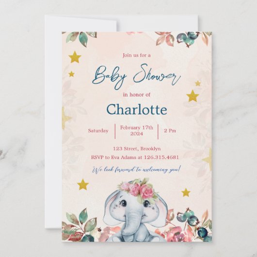 Roze en Blauw Modern Baby shower Invitation Kaart (Voorkant)