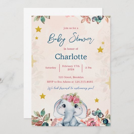 Roze en Blauw Modern Baby shower Invitation Kaart (Voorkant / Achterkant)