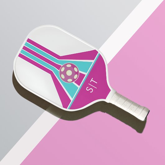 Roze en Blauw | Modern Monogram Pickleball Paddle