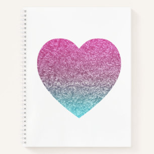 Roze en Blauw Modern Pastel Sequin Heart Notitiebo Notitieboek