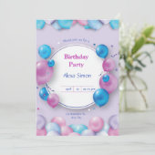 Roze en Blauw Moderne Uitnodiging van de Verjaarda (Staand voorkant)