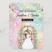 Roze en blauw mooie waterverf bruiloft kaart (Voorkant / Achterkant)