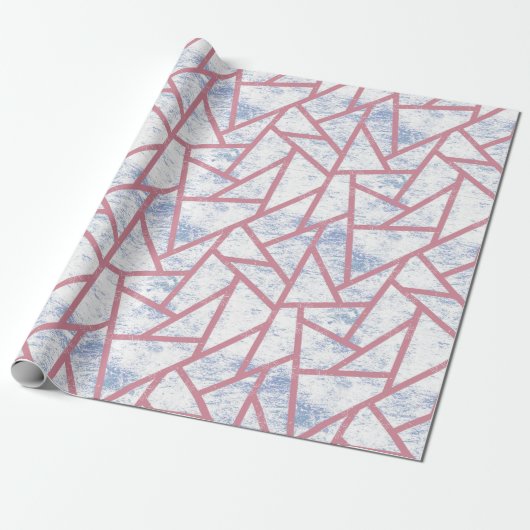 Roze en blauw mozaïekpatroon cadeaupapier (Uitgerold)