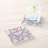 Roze en blauw mozaïekpatroon glazen onderzetter (Schuin)