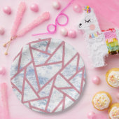 Roze en blauw mozaïekpatroon papieren bordje (Feest)