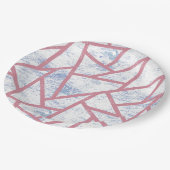 Roze en blauw mozaïekpatroon papieren bordje (Gekanteld)