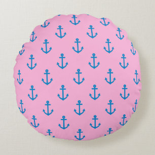 Roze en blauw Nautical Anchor Patroon Rond Kussen