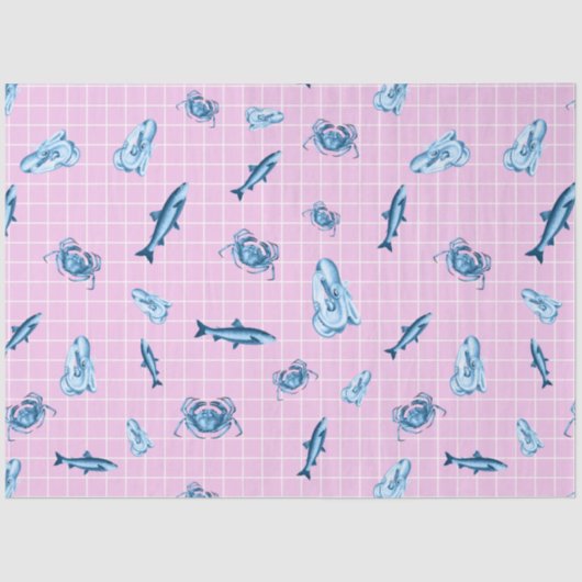 Roze en Blauw nautisch reeksontwerp 12 Tissuepapier (Voorkant)