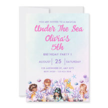 Roze en Blauw Onder het Zee Verjaardagsuitnodiging