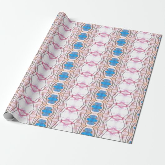 Roze en Blauw Ontwerper Papier Gift Wrap (Uitgerold)