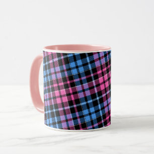 Roze en Blauw op Zwarte Plaid Tartan Patroon Mok