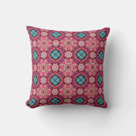 Roze en Blauw Ornamental Tegel Pattern Kussen