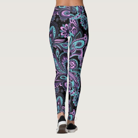 Roze en blauw paisleypatroon leggings (Achterkant)