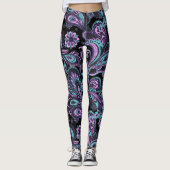Roze en blauw paisleypatroon leggings (Voorkant)