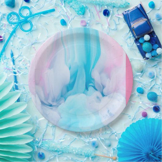 roze en blauw papieren bordje (Feest)