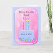  roze en blauw-partijsnoer en kaarsen van zaterdag kaart (Voorkant)