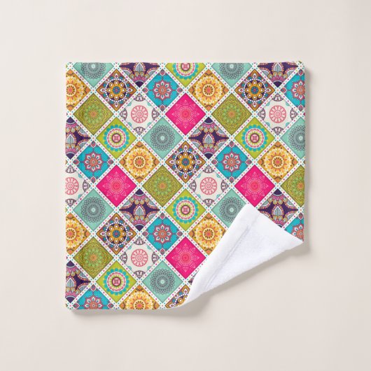 Roze en blauw patroon in Marokkaanse stijl modern Bad Handdoek (Wasdoekje)