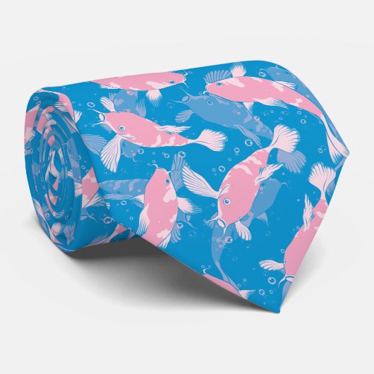 Roze en blauw patroon - Koi Fish Stropdas (Opgerold)
