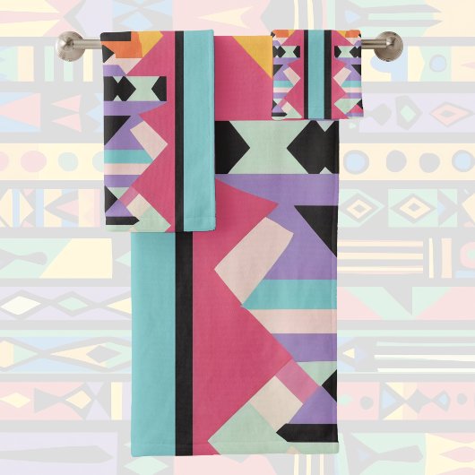 Roze en blauw Patroon mix Bad Handdoek