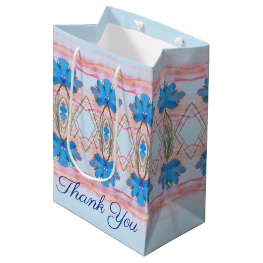 Roze en Blauw Patterned Medium Cadeauzakje (Voorkant Gekanteld)