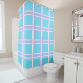 Roze en blauw Plaid Douchegordijn (In situ)