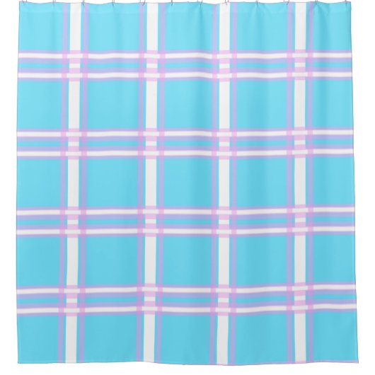 Roze en blauw Plaid Douchegordijn (Voorkant)