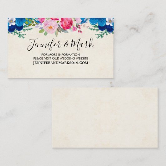 Roze en Blauw Prety Flower Border Bruiloft Website Visitekaartje (Voorkant / Achterkant)