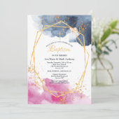 Roze en Blauw Religieuze Uitnodiging (Staand voorkant)