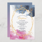 Roze en Blauw Religieuze Uitnodiging (Voorkant / Achterkant)