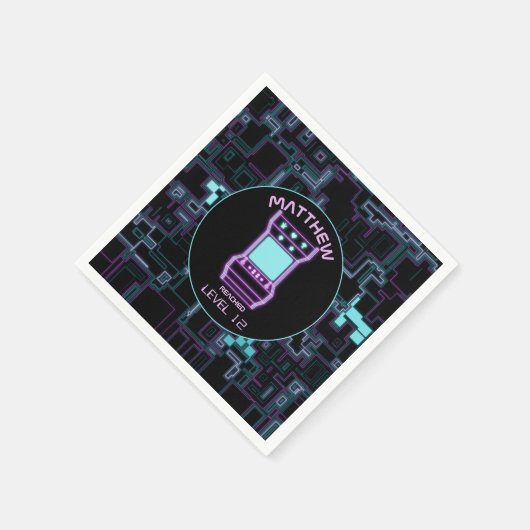 Roze en Blauw Retro Arcade Videogame Servet (Hoek)