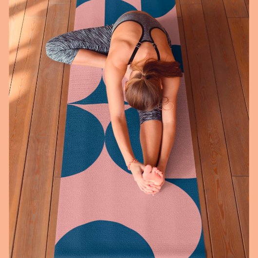Roze en Blauw Retro Cirkel Geometrisch Patroon Yogamat